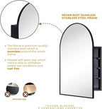 TEHOME 20 x 30'' Black Arched Bathroom Medicine Cabinet with Mirror Recessed and Surface Mounted Medicine Cabinet Mirror