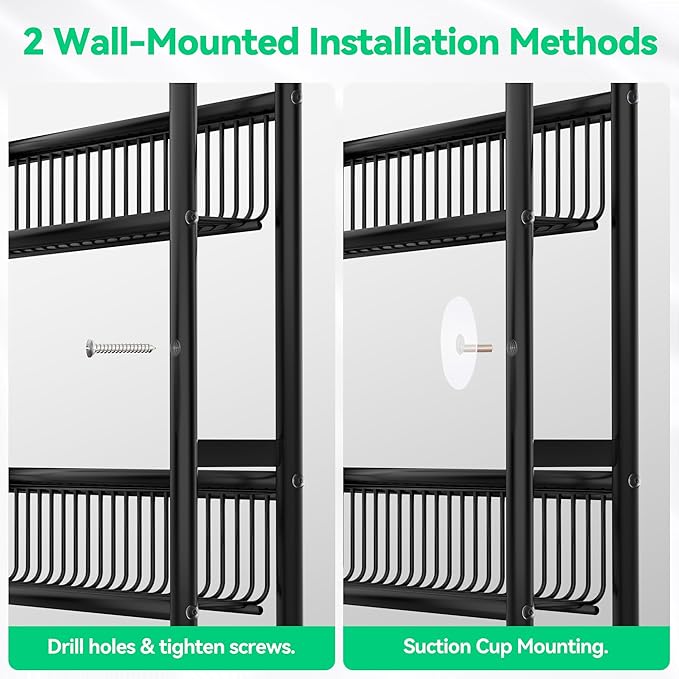 Behind The Door Narrow Bookshelves Pantry Spice Rack 5-Tier Slim Metal Space-Saving Organizer for Bathroom Closet Kitchen Living Room Sturdy Room Laundry Room, Black