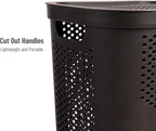 Mind Reader Slim Laundry Hamper with Lid, 60L Clothes Basket, Ventilated Plastic, Brown