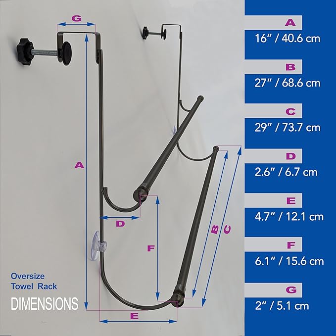 Insieme (29 x16x4.7 Inch) Towel Rack for Over Glass Shower Wall or Glass Shower Enclosure (Frameless or Frames up to 1.6" Thick). 2 Tier - Black- No Rust