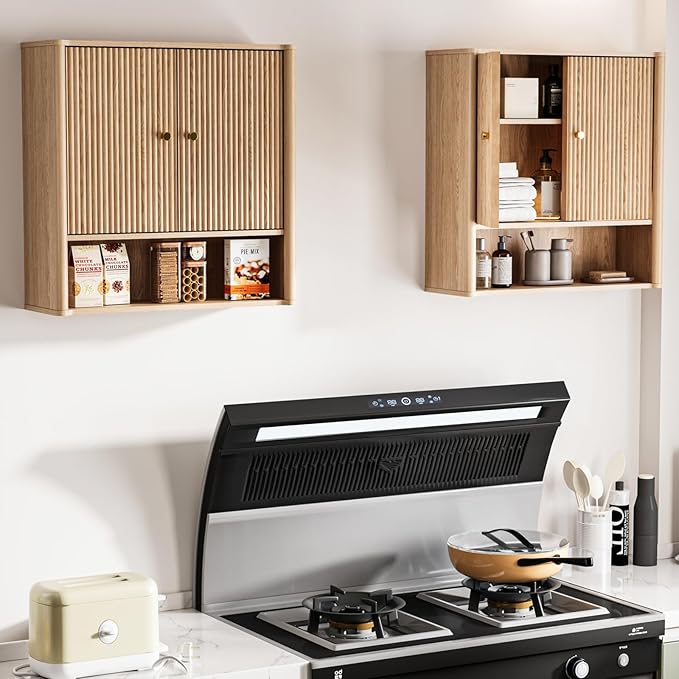 Bathroom Wall Cabinet, Medicine Cabinet with Adjustable Wood Shelf & Doors, Over The Toilet Storage Organizer Wall Mounted Storage Cabinet for Laundry Room, Kitchen, Living Room, Cupboard, OAK