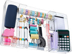 Expandable Acrylic Drawer Organizer, Clear Desk Drawer Organizers Tray with 8 Adjustable Compartments Multifunctional Desk Accessories for Vanity, Office, Kitchen, Bathroom
