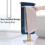 Standing Towel Rack Double-T Shape Tall Bath Towel Sheet Holder with Marble Design Base for Bathroom 2 Tier Towel Holder Stand Stainless Steel (Brushed Gold)