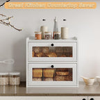 Double Layer Large Bread Box for Kitchen Counter, Wooden Corner Bread Storage Container with Acrylic Window, White