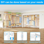 Ulif E13C Pro Heavy Duty Closet Organizer System，Freestanding Clothing Racks for Hanging Clothes，Adjustable Garment Rack 75" W x16 D x77 H Hold 1000lbs，White Rack with White Dustproof Cover
