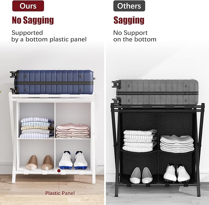 aboxoo 2 Pack Luggage Rack with storage, Guest Room Folding Suitcase Stands, Holds up to 120 lb, Space Saving Suitcase Holders for guest room, Bedroom Hotel, White