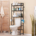 smusei Over The Toilet Storage Shelf, 3 Tier Bathroom Organizer Over The Toilet with Hooks and Toilet Paper Holder Freestanding Wooden Above Toilet Storage Cabinet Rack, Rustic Brown