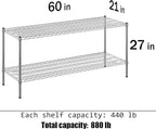 21" Deep x 60" Wide x 27" Height Wire Shelving Kit | 2-Tier | NSF Commercial Storage Rack Unit