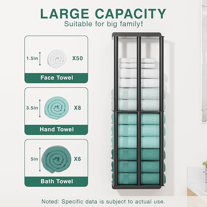 Towel Racks for Bathroom: 26 Inch Wall Mounted Towel Holder, Upgrade 2-Tier Towel Rack with 3-Vertical-Bars and 3-Steel-Shelves, for Modern Decor Bathroom Towel Storage (Matte Black)