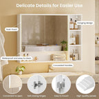 Hasuit Lighted Medicine Cabinet with Mirror and Shelves, Modern Bathroom Medicine Cabinet with Open Storage, Aluminum Channel LED Lights, 39.4'' x 30.7'', White