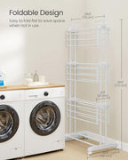 SONGMICS Clothes Drying Rack Stand 4-Tier, Foldable Laundry Drying Rack 68.1-Inch Tall, Stainless Steel, Rolling Clothes Horses Dryer Rack, Easy to Assemble, Indoor Outdoor Use, Cloud White ULLR701W03