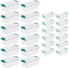 Sterilite 6 Quart Clear Latch Lid Stackable Storage Box Tote, 12 Pack, and Small Clear Latch Lid File Clip Box, 12 Pack for Household Organization