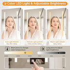VINGLI 16Inch Medicine Cabinet with Lights, Lighted Medicine Cabinet with Mirror, Led Wall Mirror with Storage for Bathroom,Wall Mounted,3-Color Memory Mode Light，White,5.9" D x 15.75" W x 23.6" H