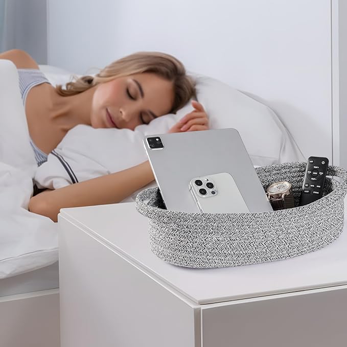 Small Toilet Paper Basket Woven Rope Toilet Tank Tray Back of Washroom Basket Organizer for Bathroom,Shelf Bedroom, Living Room, Nursery, RV. 12.6" L x 6" W ,Grey