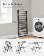 SONGMICS Clothes Drying Rack, Foldable 2-Level Laundry Drying Rack, Free-Standing Laundry Airer, with Height-Adjustable Wings, 33 Drying Rails, Sock Clips, Black ULLR053B01V1