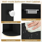 Tangkula Bathroom Medicine Cabinet with Mirror, Modern Wall Mounted Space-Saving Storage Organizer with Mirrored Door, 4 Internal Shelves & 6 Open Side Shelves, Bathroom Wall Cabinet (Black)