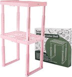Locker Shelf Adjustable Height and Width, Pink Locker Organizer for Work, Locker Shelves for School Locker, Stack-able Locker Stand Tools for Gym Locker, Locker Accessories Stuff, Pack of 2