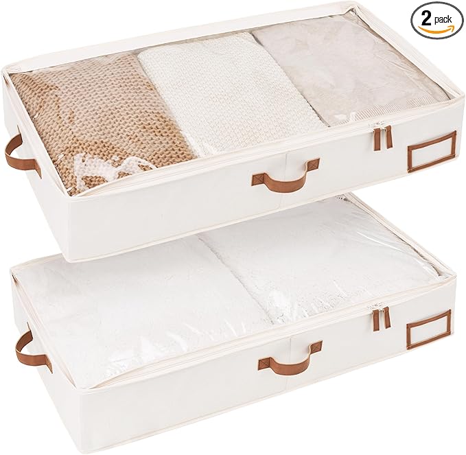 StorageWorks Large Under Bed Storage Containers with Handles and Label Holder, 2 Pack Ultra-thick Fabric Underbed Bins, Closet Organizer for Clothes, Blankets, Sweater