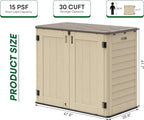30 Cu.Ft Outdoor Storage Shed, Multi-Purpose Weather-Resistant Utility Shed for Garbage Cans, Lawn Mower, Garden Tools, Waterproof Resin Horizontal Cabinet with Pad-Lockable Doors (Khaki)