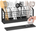 Extra Large Utensil Holder for Kitchen Counter, Kitchen Cooking Utensil Holder Organizer Kitchen Utensil Racks with Drying Base Cooking Tools Storage for Countertop Sink Cutlery Holder, 4 Compartments