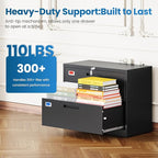 2 Drawer File Cabinet, Lateral Filing Cabinets for Home Office, Office Storage Drawers with Lock, Hanging Files Legal/Letter A4 Size (Assemble Required,Black)
