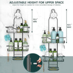 REINHARDT Shower Caddy Hanging Adjustable, Extended Length Rustproof Shower Caddy Over Shower Head with Hooks Soap Holder, Large Capacity Shower Organizer Anti-Swing Bathroom Organizer, Grey