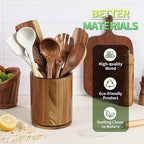 Wooden Utensil Holder, 360°Rotating 7.3'' Large Utensil Holder for Kitchen Counter, Kitchen Utensil Organizer, Utensil Crock, Farmhouse Kitchens Countertop Decor, Acacia Wood