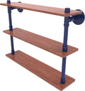 Allied Brass P-490-22-TWS-MBL Pipeline Collection 22 Inch Ironwood Triple Shelf, Mediterranean Blue