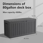 80 Gallon Outdoor Deck Box,Waterproof Resin Outdoor Storage Boxes, Outside Storage Lockable Container for Garden Tools,Indooor Cushions,Accessories (Black)