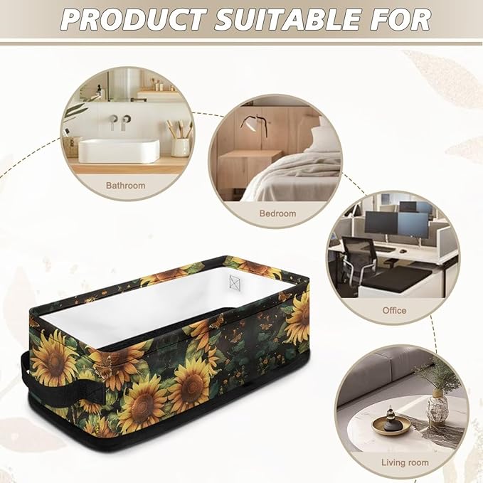 Storage Basket for Organizing Decorative Toilet Paper Storage Bin Multifunctional Organizer Toiletries Basket for Bathroom Closet Shelves Decor, Sunflower Butterfly Black