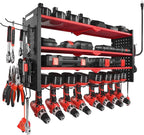 VEVOR Power Tool Organizer with Charging Station, 4-Layer Drill Storage Rack with 8 Drill Holders & Side Pegboard, Garage Tool Organizer Built in 8 Outlet Power Strips for Garage, Workbench, Workshop