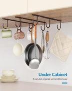 3 Pack Mug Hooks Under Cabinet, Coffee Mug Holder for Hanging Under Shelf, Cup Hanger with 9 Hooks for Displaying Mugs, Coffee Cups and Kitchen Utensils, Brown