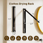 Clothes Drying Rack, Laundry Room Wall Mounted Retractable Clothes Hanger Drying Rack, Laundry Clothing Drying Rack Folding Indoor or Outdoor, Easy Installation Aluminium Dryer, 2pcs(Black)
