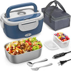 Vingud Electric Lunch Box for Adults, Heated Lunch Box Food Warmer, 80W Portable Heating Lunchbox for Men/Car/Truck with 1.5L Stainless Steel Container, 12V/24V/110V Lonchera Eléctrica Portátil Gift