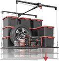 Overhead Garage Storage Rack for 8-10 FT Ceiling, Heavy-duty 4x4 FT Ceiling Storage Racks with Safety Lock, Ideal for Garage Storage Mounted Lift System and Storage Organizer, 250lbs Capacity
