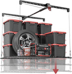Overhead Garage Storage Rack for 8-10 FT Ceiling, Heavy-duty 4x4 FT Ceiling Storage Racks with Safety Lock, Ideal for Garage Storage Mounted Lift System and Storage Organizer, 250lbs Capacity