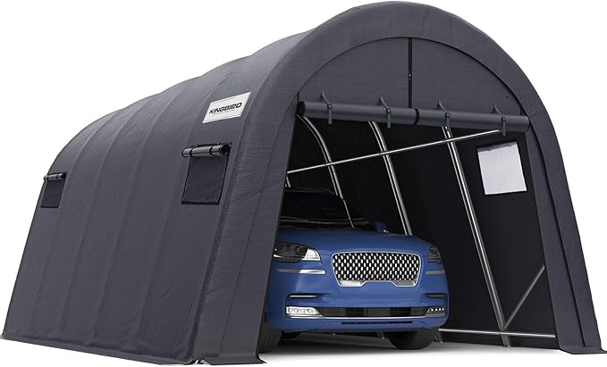 KING BIRD 12' x 20' Oval Pipe Heavy Duty Carport with Roll-up Ventilated Windows for SUV, Full-Size Truck and Boat, Round Style Anti-Snow Car Canopy Outdoor Boat Shelter with Reinforced Ground Bars