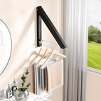 BAKON 2 Pack Clothes Drying Rack Foldable Collapsible, Folding Laundry Rack Wall Mounted Retractable Clothes Hanger for Laundry Room, Indoor & Outdoor Use, Easy Installation, Aluminum (Black)