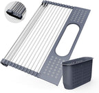 LEMIKKLE 17" x 15" Roll Up Dish Drying Rack Over The Sink Dish Drying Rack,Multi-Purpose Kitchen Rolling Dish Drainer Foldable SUS304 Stainless Steel Dish Drying Rack