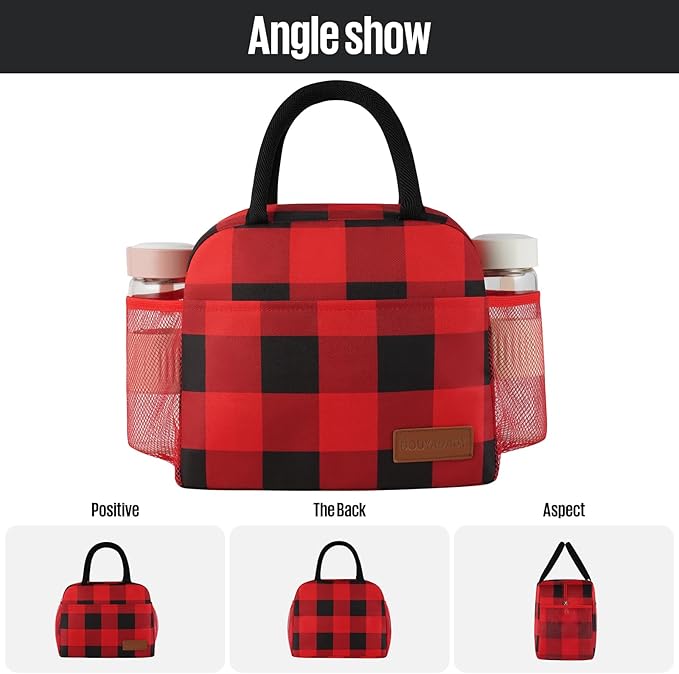 Lunch Bag Women/Men Lunch Box Women/Men (Red+Black Blocks)