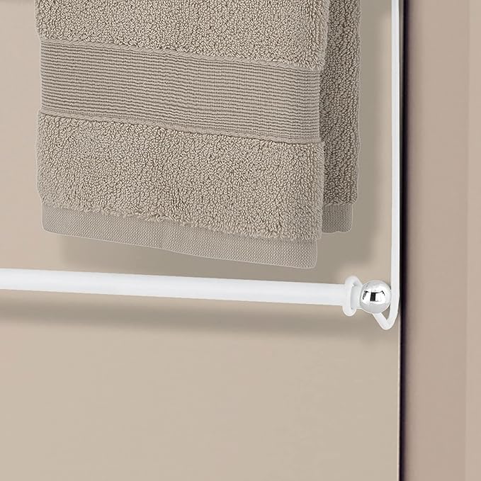 MyGift 3-Tier Over The Door Towel Holder, Bathroom Door Towel Bar, Over Shower Door Bath Shetts Drying Rack for Small Spaces, White Metal