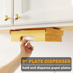 SpaceAid 9-inch Paper Plate Dispenser (Need 10.2 Inches Deep Cabinet Space) Under Cabinet Bamboo Plates Holder, Kitchen Vertical Dipensers Caddy, Bamboo