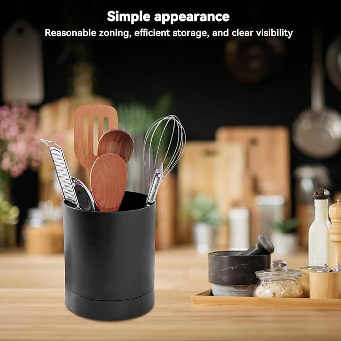 Cyrank Kitchen Utensil Holder, 360° Rotating Utensil Organizer Utensil Caddy Utensil Crocks for Kitchen Countertop(Black)