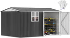 DWVO 12x8ft Metal Outdoor Storage Shed with Window, Lockable Tool Storage Sheds, Oversized Steel Garden Sheds with Sloped Roof for Backyard, Patio, Garage, Lawn, Gray & White