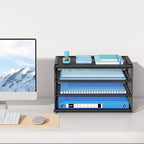 Lavatino 3-Tier Letter Tray Desk Organizer, Mesh Metal Paper File Tray Organizer for Desk, Office Supplies & Home Organization, Fits A4 Paper, Mail, Magazines & Office Accessories (Black with Handle)