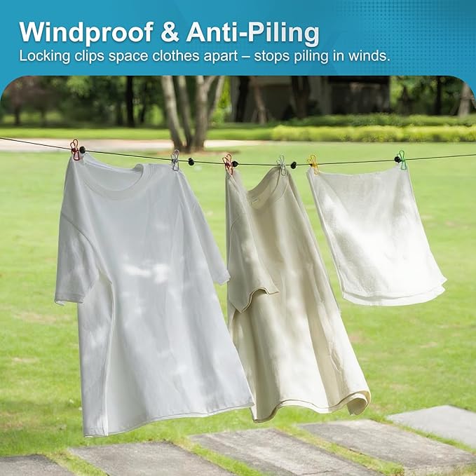 2 Pack Camping Portable Clothesline with for Travel 12 Clips, Colorful & Blue Windproof Retractable Clothesline Kit for Camping, Home, Cruise, Hotel