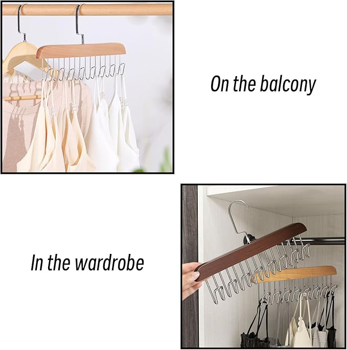 Belt Hanger 4Pcs Belt Hanger with 32 Hooks Bra Hangers for Closet,Space-Saving Wooden Closet Hanger Organizer for Ties, Scarves, Bras,Tank, Tops (2Wood Color 2Brown)