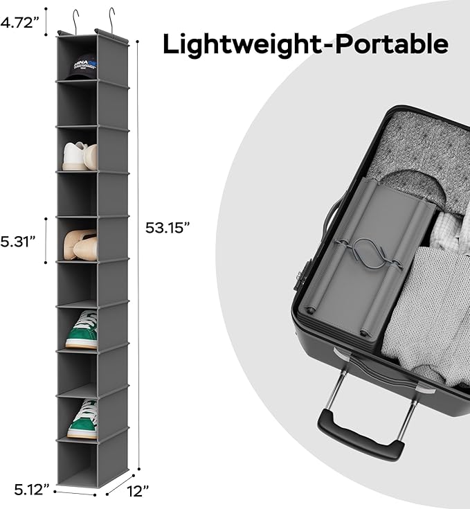 MAX Houser 10-Shelf Hanging Shoe Shelf Organizer, Hanging Shoe Storage for Closet (Grey)