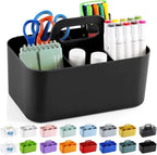 Multiuse Caddy Organizer with Handle - Stackable Plastic Tote Bin - Art Craft Supplies, Office, Desk, Stationery Pen Holder, Kitchen, Utensil, Makeup, Bathroom, Shower, Cleaning, Dorm Organizer -Black
