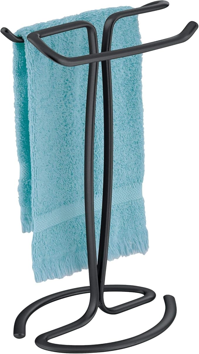 iDesign 55637 Axis Metal Free-Standing Hand Towel Drying Rack for Master, Guest, Kids' Bathroom, Laundry Room, Kitchen, Holds Two, 7.75" x 6.25" x 13.5", Matte Black